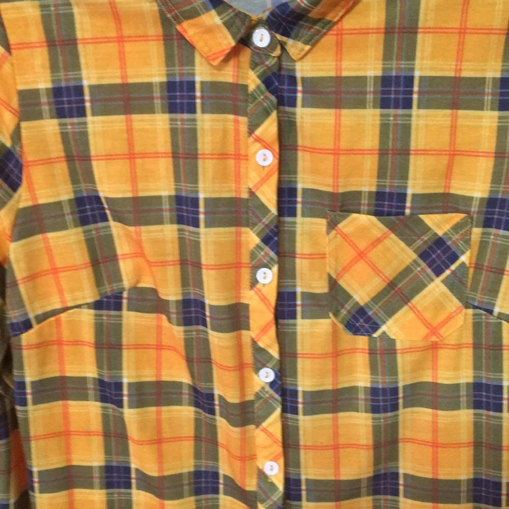 DOUBLJU Plaid Button-Up Convertible Sleeve Top - Picture 2 of 8